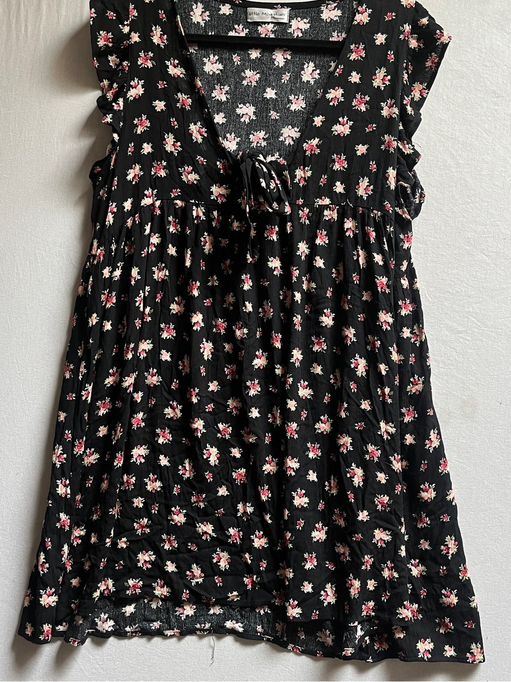 Little Mountain Black Cotton Floral Dress with Pink & Cream Flowers L